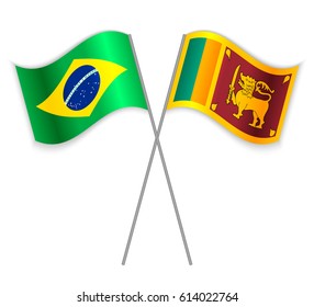 Brazilian and Sri Lankan crossed flags. Brazil combined with Sri Lanka isolated on white. Language learning, international business or travel concept.