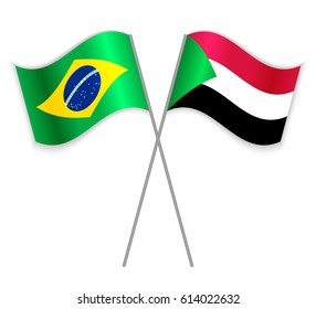 Brazilian and Sudanese crossed flags. Brazil combined with Sudan isolated on white. Language learning, international business or travel concept.