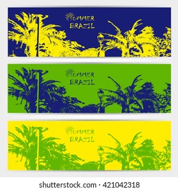 Brazilian summer games posters in colors of the Brazilian flag. Invitation on summer party and olympic games.