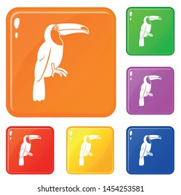 Brazilian toucan icons set collection vector 6 color isolated on white background