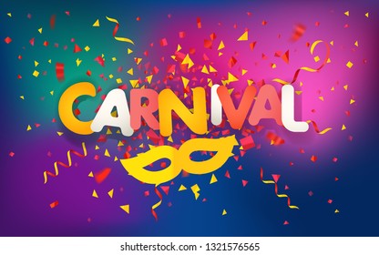 Brazilian traditional carnival concept. Festive banner vector template. Colorful confetti and ribbons