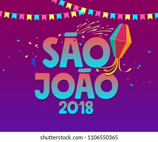 Brazilian Traditional Celebration Festa Junina. Portuguese Brazilian Text saying Saint John. Festa de Sao Joao. Festive Typographic Vector Art.