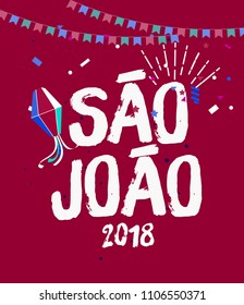 Brazilian Traditional Celebration Festa Junina. Portuguese Brazilian Text saying Saint John. Festa de Sao Joao. Festive Typographic Vector Art.