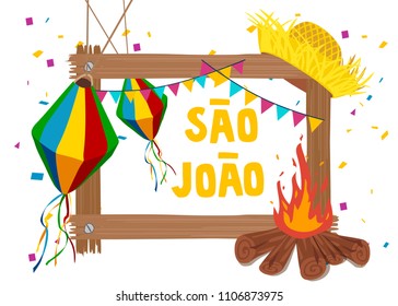 Brazilian Traditional Celebration Festa Junina. Portuguese Brazilian Text saying Fair. Festa de Sao Joao. Festive Typographic Vector Art.