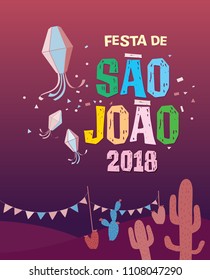 	
Brazilian Traditional Celebration Festa Junina. Portuguese Brazilian Text saying Saint John. Festa de Sao Joao. Festive Typographic Vector Art.