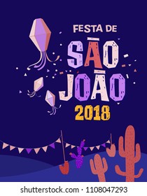 	
Brazilian Traditional Celebration Festa Junina. Portuguese Brazilian Text saying Saint John. Festa de Sao Joao. Festive Typographic Vector Art.