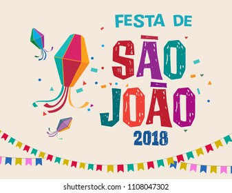 	
Brazilian Traditional Celebration Festa Junina. Portuguese Brazilian Text saying Saint John. Festa de Sao Joao. Festive Typographic Vector Art.