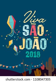 	
Brazilian Traditional Celebration Festa Junina. Portuguese Brazilian Text saying Saint John. Festa de Sao Joao. Festive Typographic Vector Art.