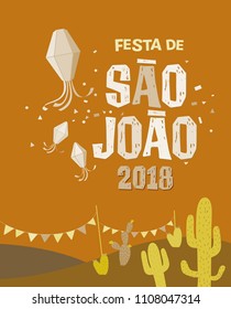 	
Brazilian Traditional Celebration Festa Junina. Portuguese Brazilian Text saying Saint John. Festa de Sao Joao. Festive Typographic Vector Art.