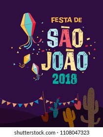 	
Brazilian Traditional Celebration Festa Junina. Portuguese Brazilian Text saying Saint John. Festa de Sao Joao. Festive Typographic Vector Art.