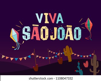 	
Brazilian Traditional Celebration Festa Junina. Portuguese Brazilian Text saying Saint John. Festa de Sao Joao. Festive Typographic Vector Art.