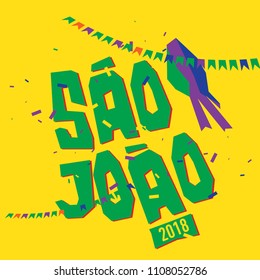 Brazilian Traditional Celebration Festa Junina. Portuguese Brazilian Text saying Saint John. Festa de Sao Joao. Festive Typographic Vector Art.