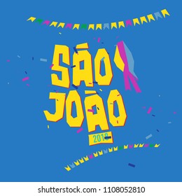 Brazilian Traditional Celebration Festa Junina. Portuguese Brazilian Text saying Saint John. Festa de Sao Joao. Festive Typographic Vector Art.