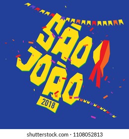 Brazilian Traditional Celebration Festa Junina. Portuguese Brazilian Text saying Saint John. Festa de Sao Joao. Festive Typographic Vector Art.