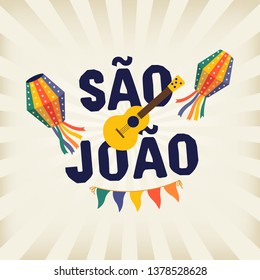 Brazilian Traditional Celebration Festa Junina. Portuguese Brazilian Text saying Saint John. Festa de Sao Joao. Festive Typographic Vector Art.