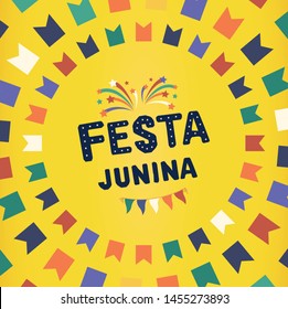 Brazilian Traditional Celebration Festa Junina. Portuguese Brazilian Text translated to "Hurray Saint John". Festa de Sao Joao. Festive Typographic Vector Art.