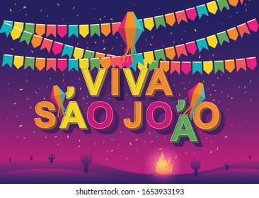 Brazilian Traditional Celebration Festa Junina. Portuguese Brazilian Text Saying Saint John. Festa De Sao Joao. Festive Typographic Vector Art 