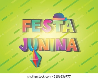 Brazilian Traditional Celebration Festa Junina. Portuguese Brazilian Text saying Friend's Village. Festa de Sao Joao. Arraia Portuguese Brazilian Text saying Fair. Festive Typographic Vector Art.