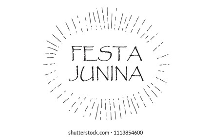 Brazilian Traditional Celebration Festival Festa Junina, Portuguese Brazilian calligraphy text. Carnival, masquerade 2023  modern pop music, dances, firework invitation, Typography print vector banner