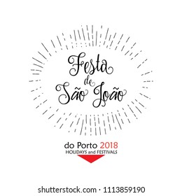 Brazilian Traditional Celebration Festival Festa Junina of São João, St John of Porto - Portuguese Brazilian text translation. Carnival Portugal 2018 Traditional music dances, firework invitation card