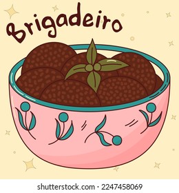 Brazilian traditional food. Brigadeiro. Vector illustration in hand drawn style