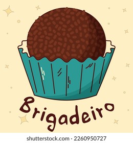 Brazilian traditional food. Brigadeiro. Vector illustration in hand drawn style