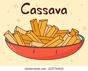 Brazilian traditional food. Cassava. Vector illustration in hand drawn style