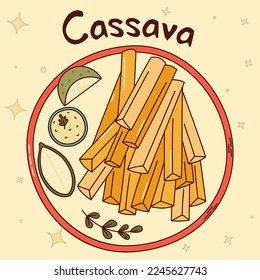 Brazilian traditional food. Cassava. Vector illustration in hand drawn style