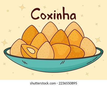 Brazilian traditional food. Coxinha. Vector illustration in hand drawn style