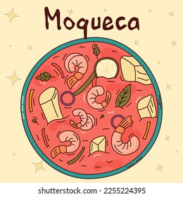 Brazilian traditional food. Moqueca. Vector illustration in hand drawn style