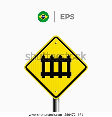 Brazilian Traffic Sign A-40: vector illustration of a Brazilian traffic sign indicating the presence of a level crossing with barriers ahead