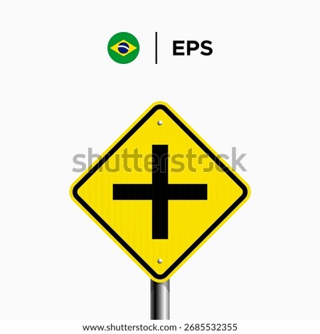 Brazilian Traffic Sign A-6: vector illustration of a Brazilian traffic sign warning drivers about an intersection ahead