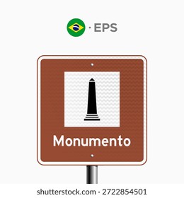 Señal de tráfico brasileña THC-4: Ilustración vectorial de una señal de tráfico brasileña utilizada para indicar monumentos de interés histórico y cultural, como obeliscos, esculturas, estatuas, bustos, pórticos y fuentes