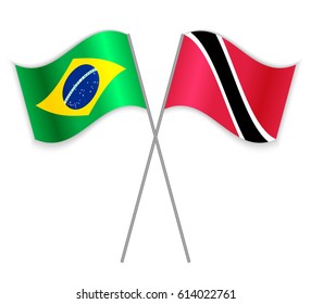 Brazilian and Trinidadian crossed flags. Brazil combined with Trinidad and Tobago isolated on white. Language learning, international business or travel concept.