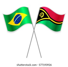Brazilian and Vanuatuan crossed flags. Brazil combined with Vanuatu isolated on white. Language learning, international business or travel concept.