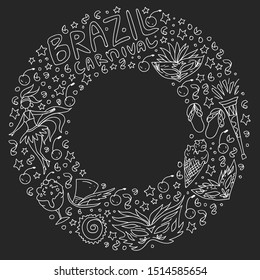 Brazilian vector pattern with palm, beach, sea, carnival. Brazil icons for posters and banners.