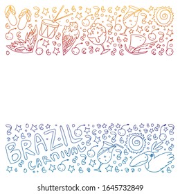 Brazilian vector pattern with palm, beach, firework. Brazil icons for posters and banners.