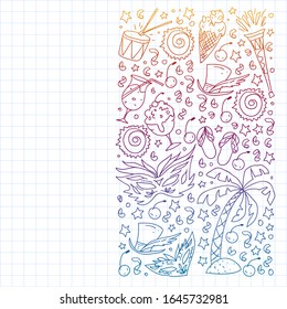 Brazilian vector pattern with palm, beach, firework. Brazil icons for posters and banners.