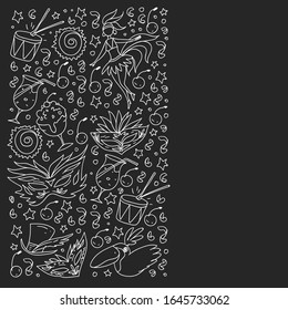 Brazilian vector pattern with palm, beach, firework. Brazil icons for posters and banners.
