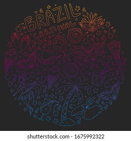 Brazilian vector pattern with palm, beach, sea, carnival. Brazil icons for posters and banners.