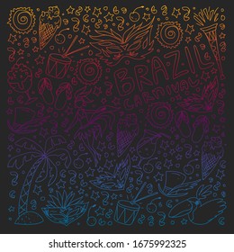 Brazilian vector pattern with palm, beach, sea, carnival. Brazil icons for posters and banners.