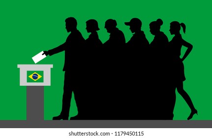 Brazilian voters crowd silhouette by voting for election in Brazil. All the silhouette objects, and background are in different layers. 