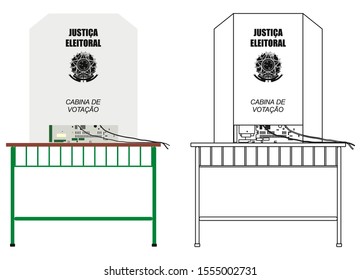 Brazilian voting booth. The non-original logo is just a simplified version to represent the voting booth.
Translations:
Justiça Eleitoral = Electoral Justice
Cabina de votação = Voting booth