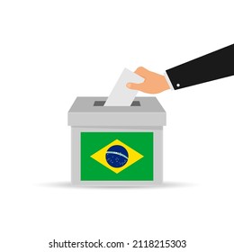 Brazilian voting concept. Hand putting paper in the ballot box. Isolated vector illustration.