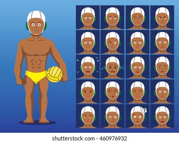 Brazilian Water Polo Player Cartoon Emotion Faces Vector Illustration