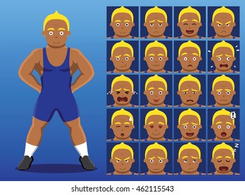 Brazilian Wrestler Cartoon Emotion Faces Vector Illustration