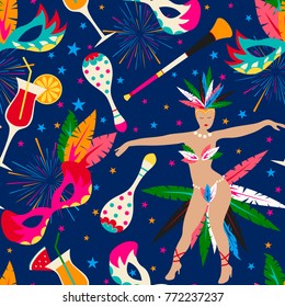 Brazillian carnival vector seamless pattern. Rio de janeiro 
