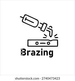 Brazing Process Line Icon – Metal Joining with Torch Flame Illustration Isolated on White Background