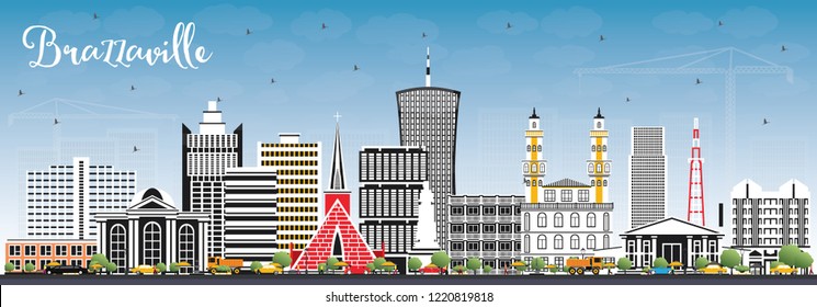 Brazzaville Republic of Congo City Skyline with Gray Buildings and Blue Sky. Vector Illustration. Business Travel and Tourism Concept with Historic Architecture. Brazzaville Cityscape with Landmarks.