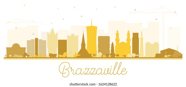 Brazzaville Republic of Congo City Skyline Silhouette with Golden Buildings Isolated on White. Vector Illustration. Travel and Tourism Concept with Historic Architecture. Brazzaville Cityscape.